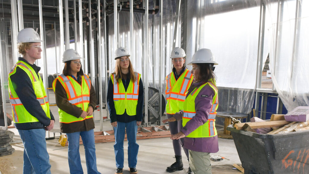 Mines students studying Construction Engineering at the Beck Venture center building