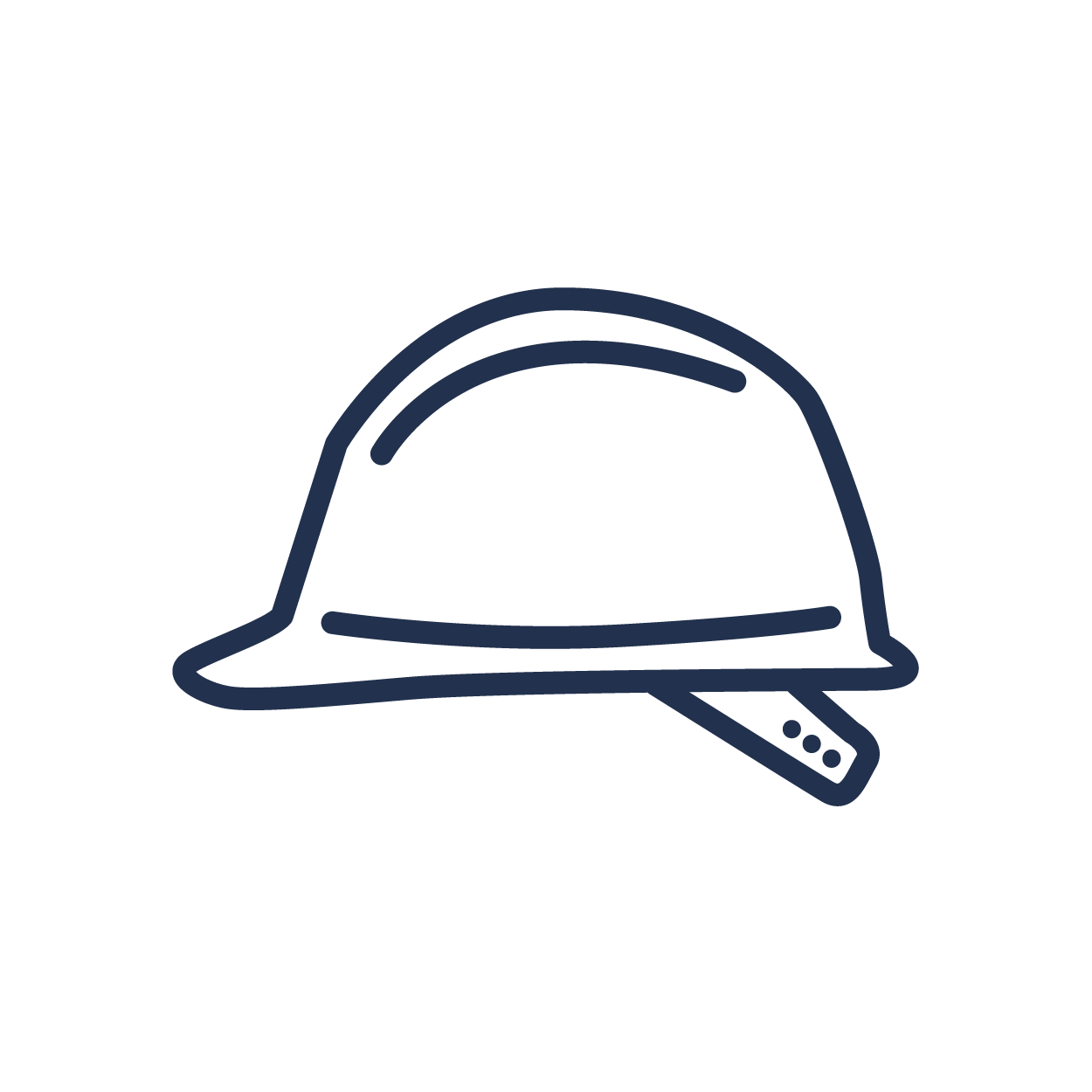 stylized line drawing of a safety helmet, indicating construction or industrial work