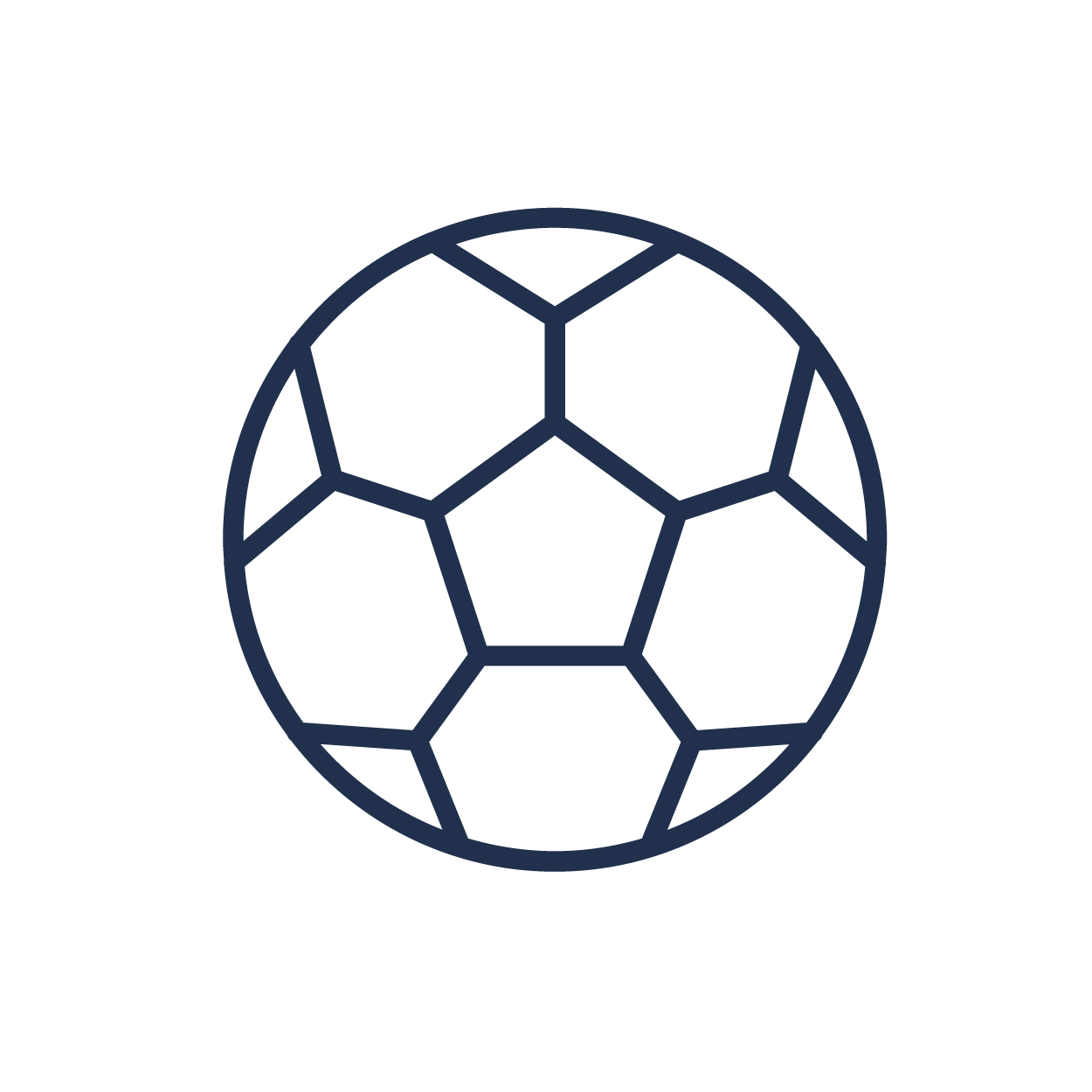 stylized icon of a soccer ball in a blue outline