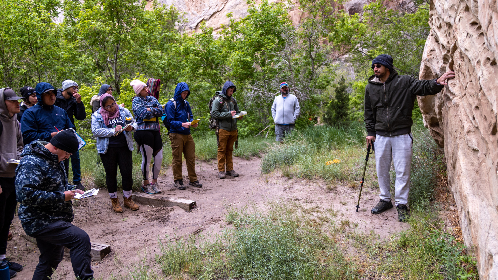 Students learn from a professor during Petroleum Engineering field session