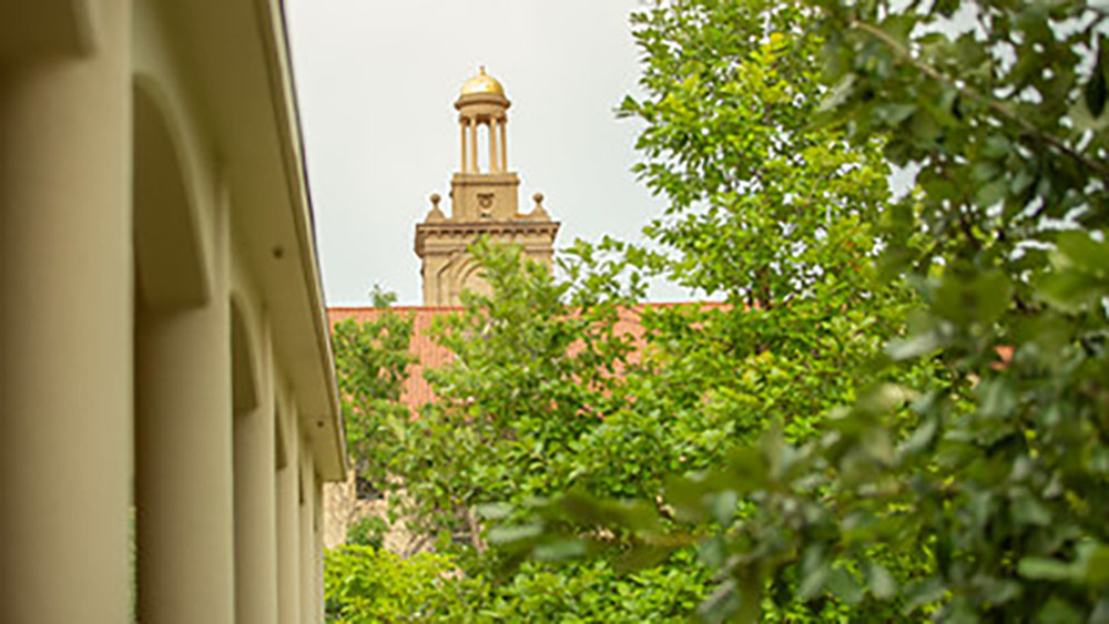 A view of Guggenheim Hall through the trees